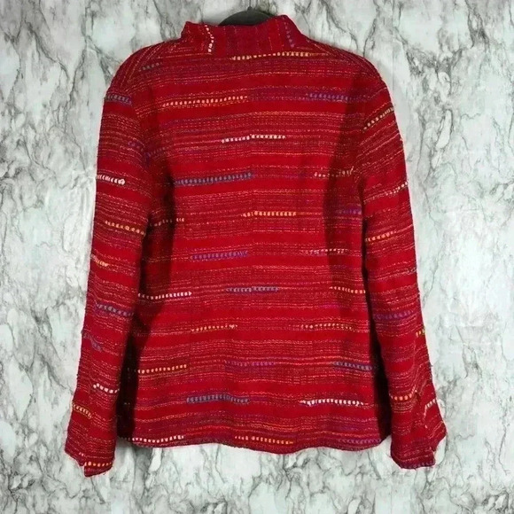 ANU BY NATURAL red woven button up lined blazer mandarin Sz S Ugly Christmas - Picture 2 of 4